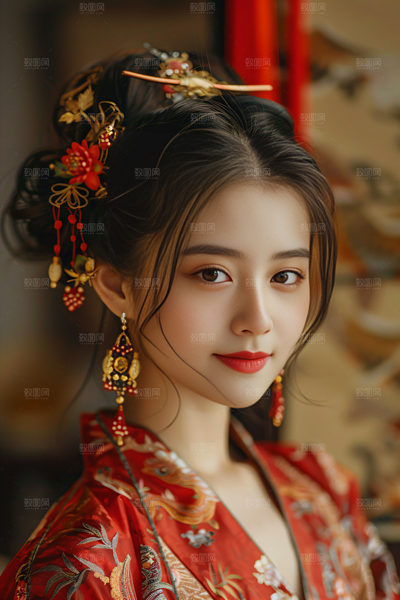 锦鲤汉服美女金鱼唯美素材