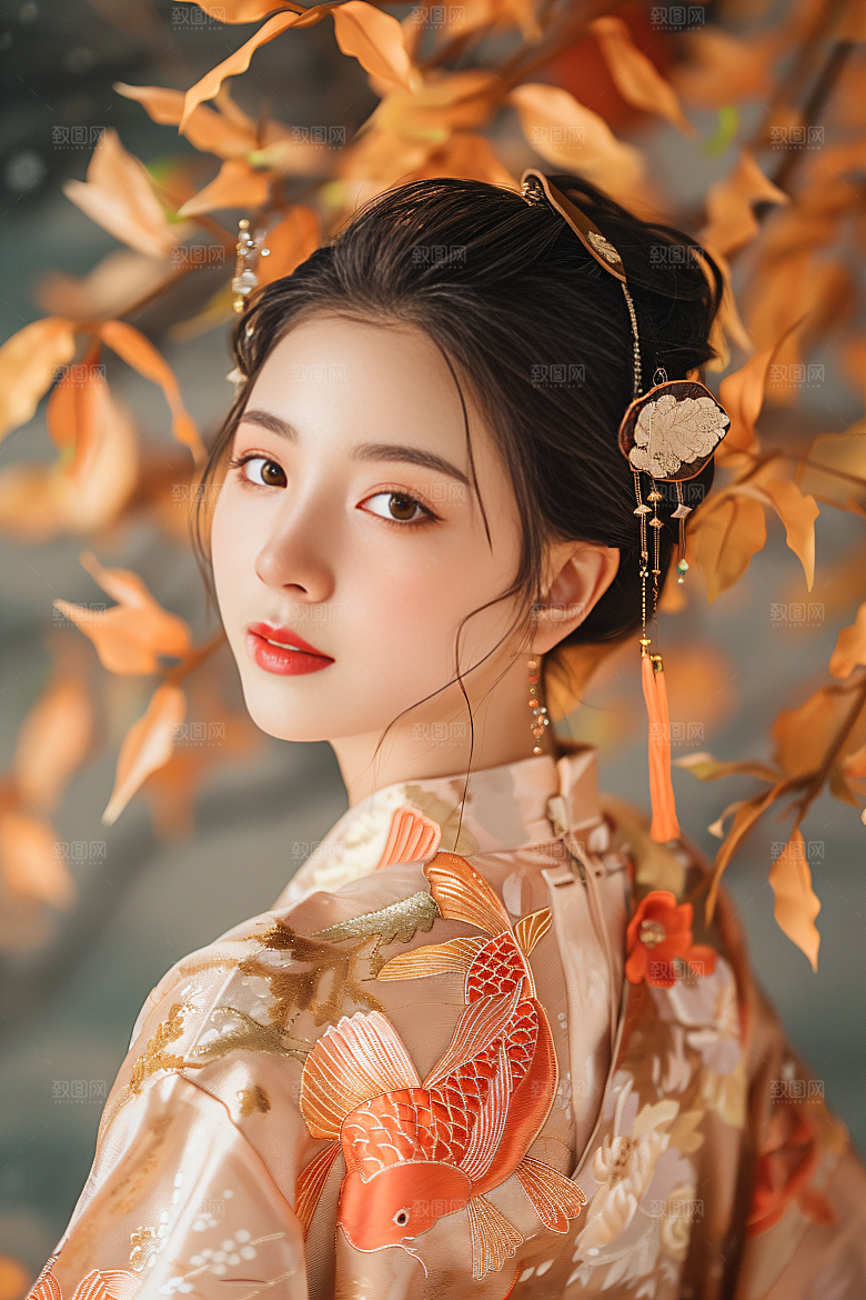 锦鲤汉服美女人像古风素材
