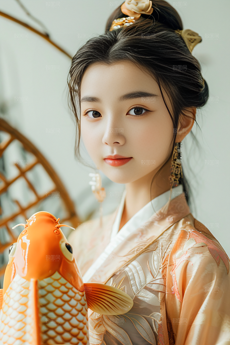 锦鲤汉服美女中国风吉祥素材
