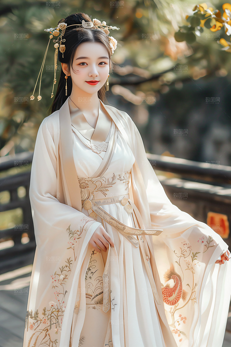 锦鲤汉服美女古风人像素材