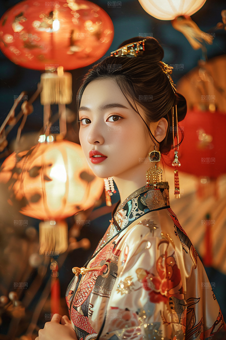 锦鲤汉服美女人像精致素材