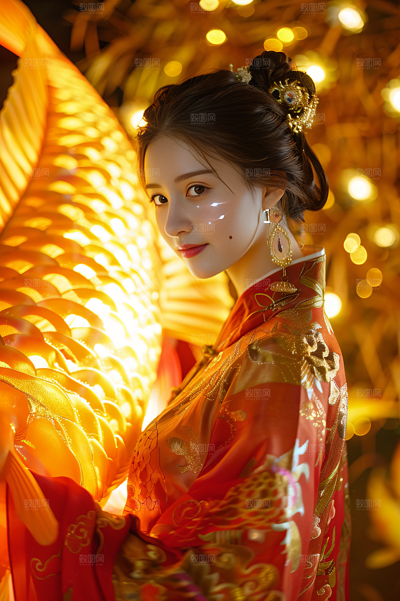 锦鲤汉服美女唯美优雅素材