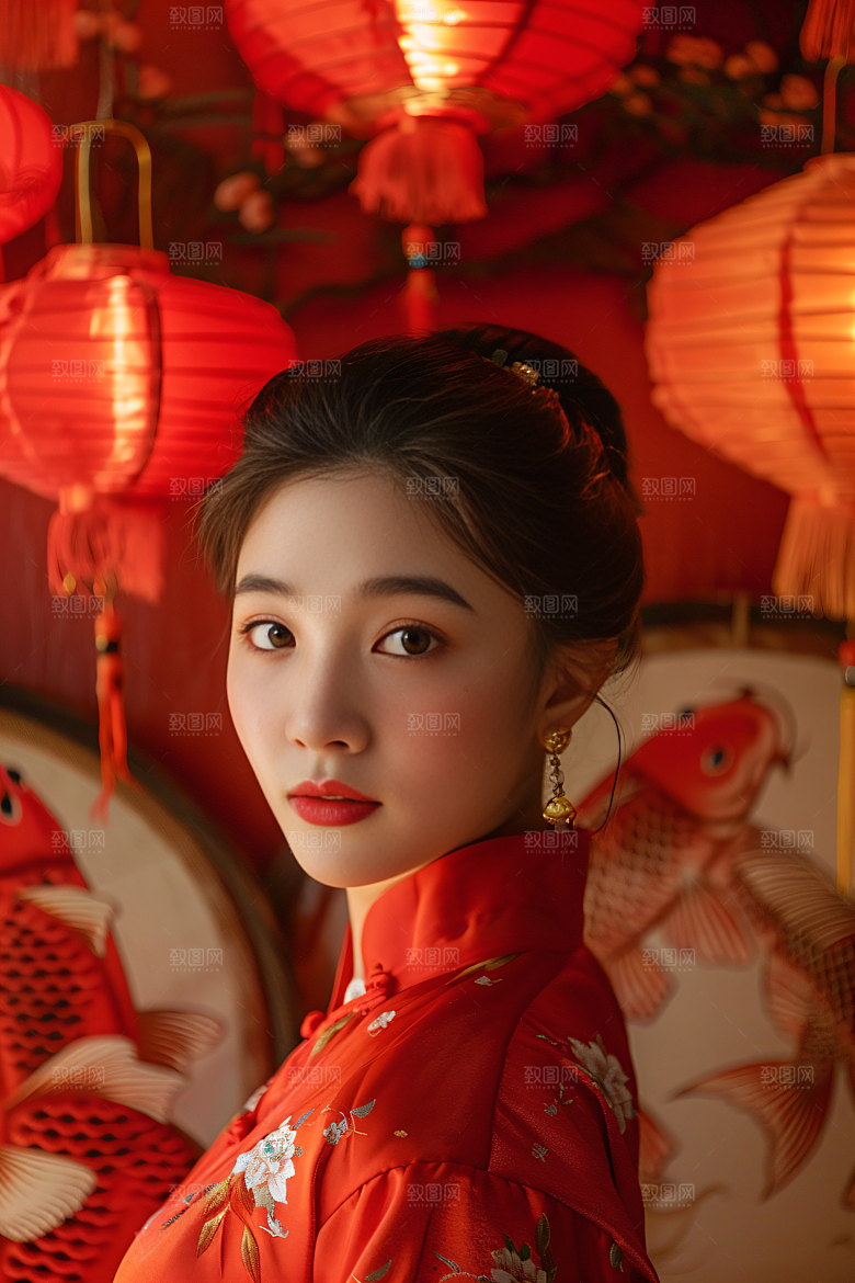 锦鲤汉服美女肖像吉祥素材