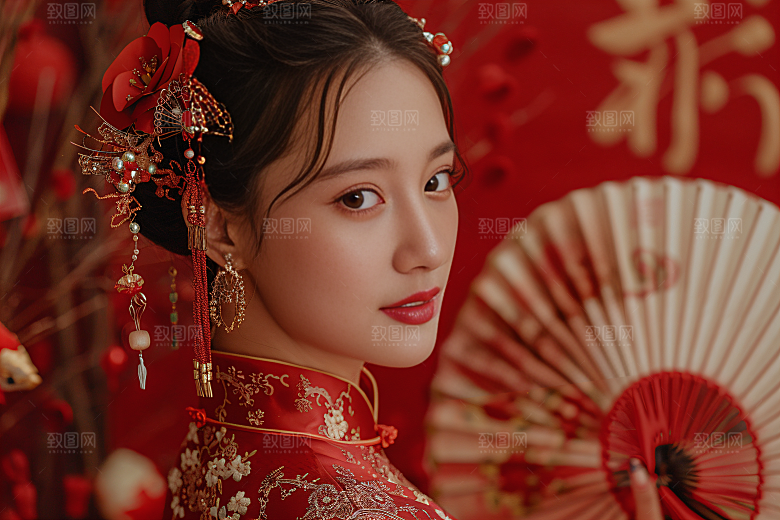 锦鲤汉服美女高清肖像素材