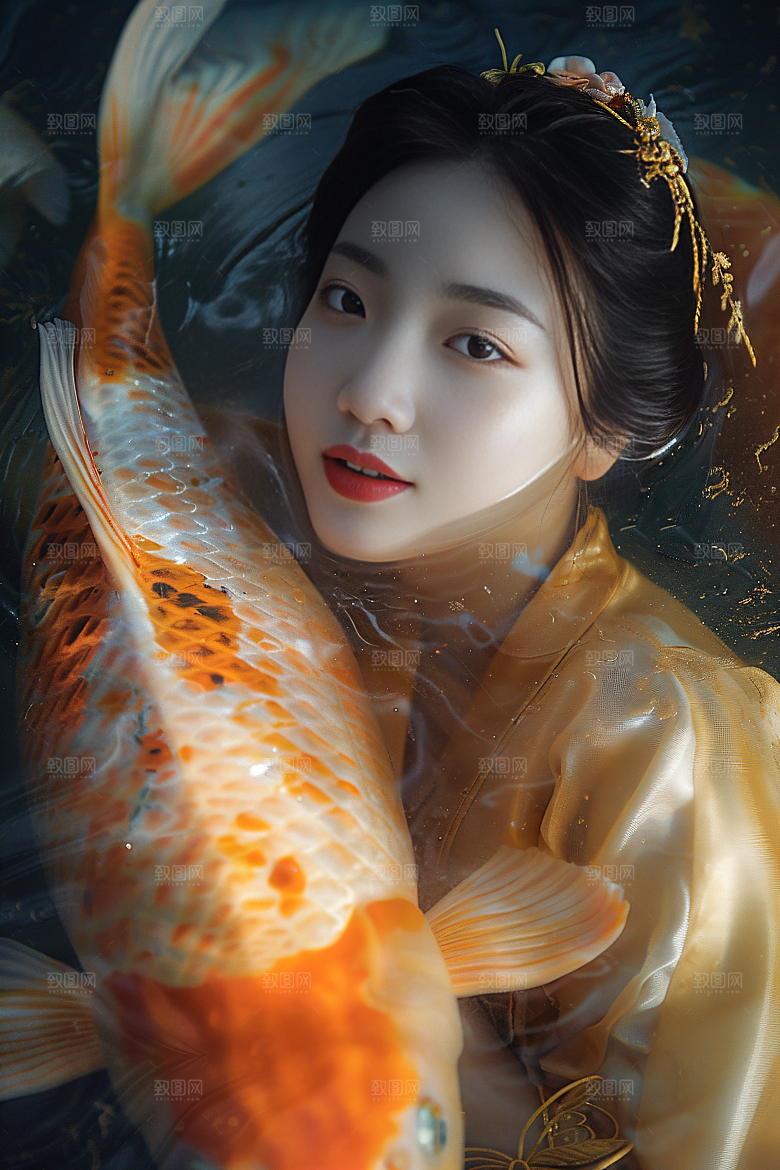锦鲤汉服美女传统高清素材