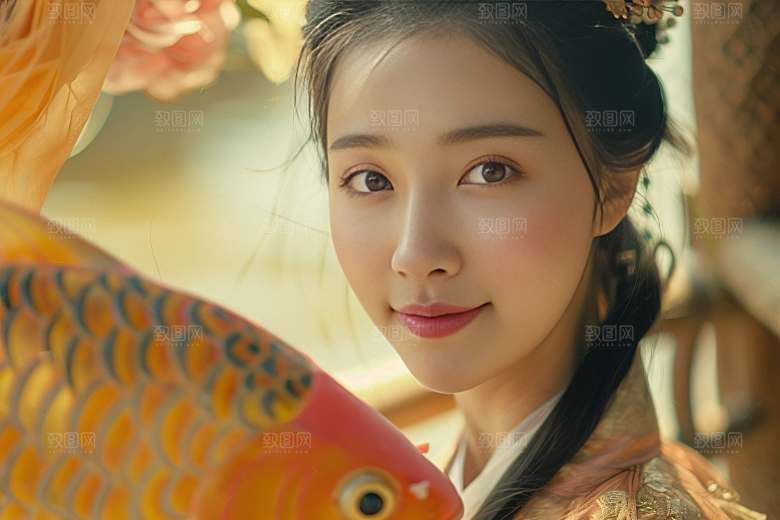 锦鲤汉服美女古风高清素材
