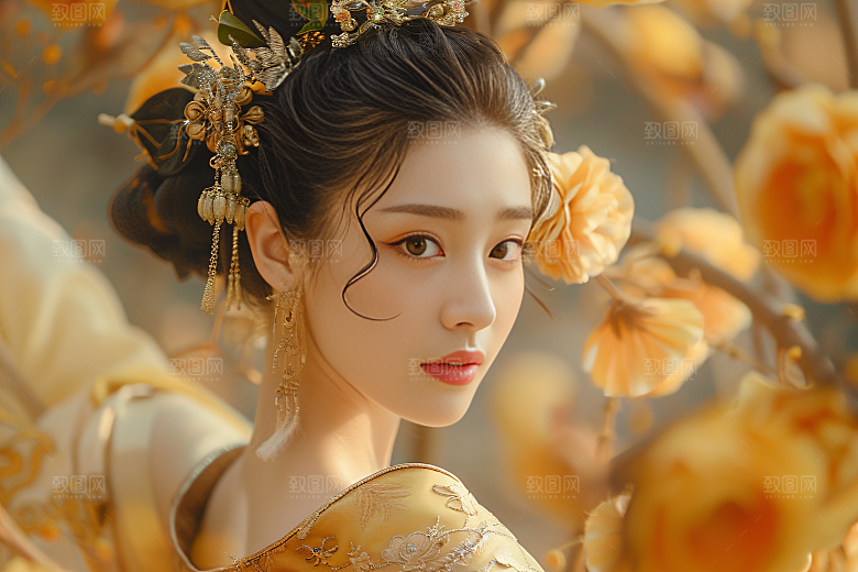 锦鲤汉服美女高清优雅素材