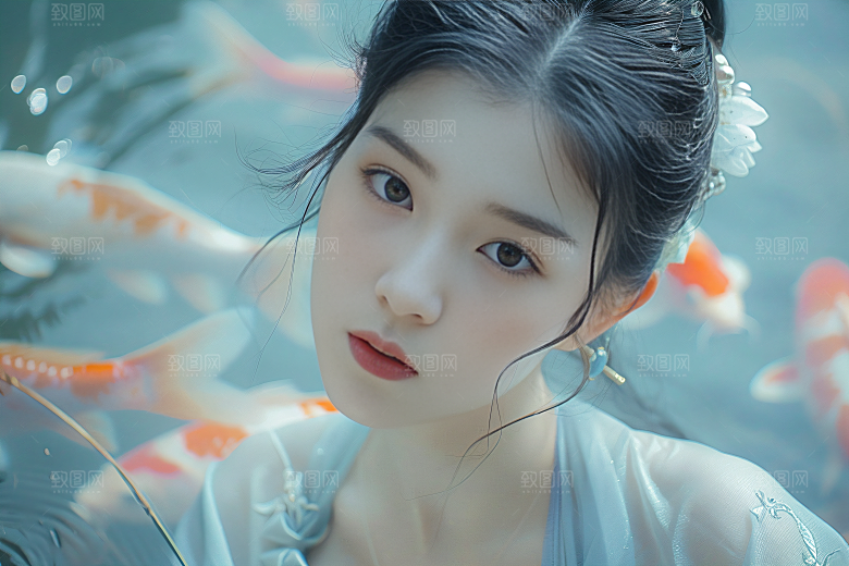 锦鲤汉服美女古风中国风素材