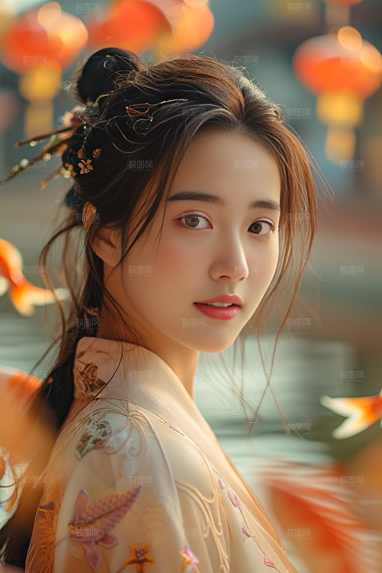 锦鲤汉服美女传统人像素材