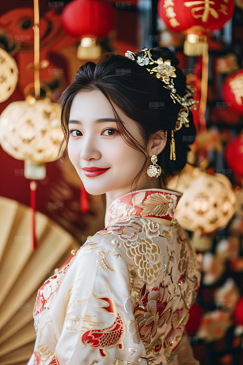 锦鲤汉服美女优雅吉祥素材