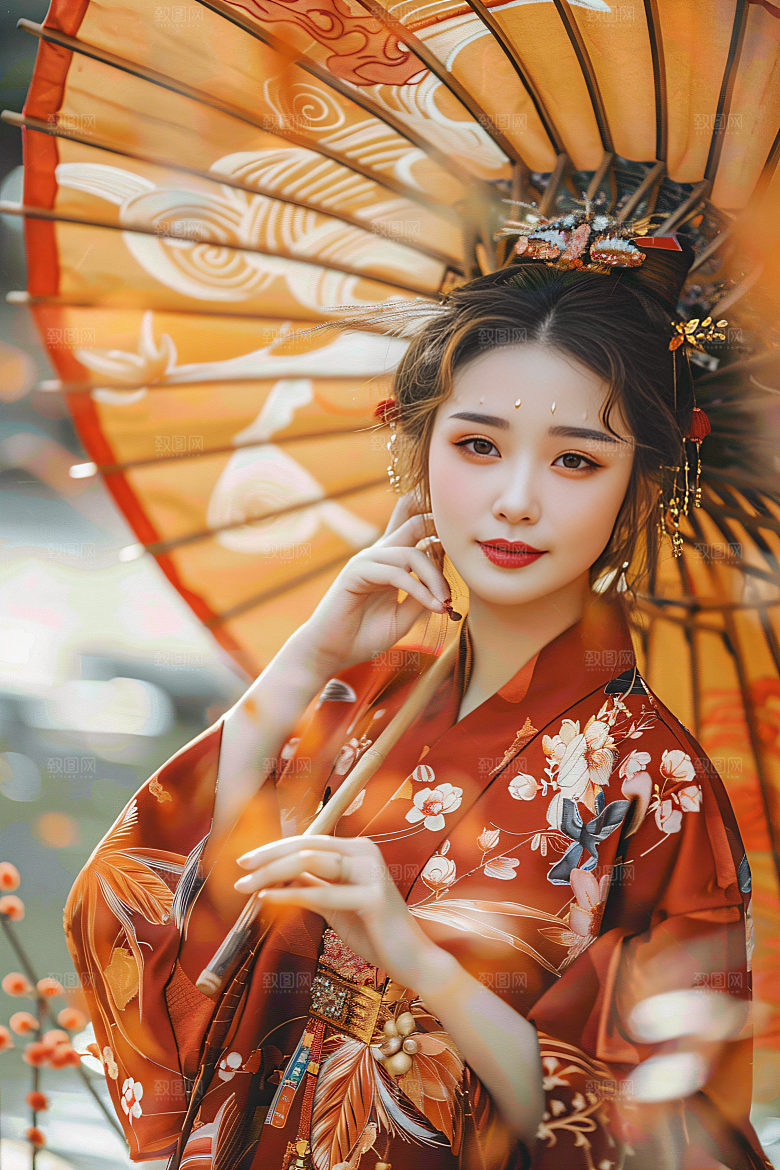 锦鲤汉服美女高清传统素材