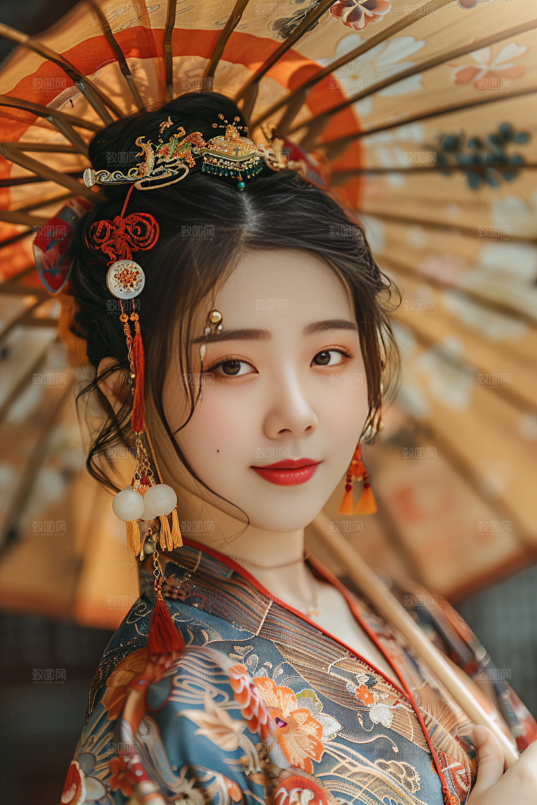 锦鲤汉服美女肖像古风素材