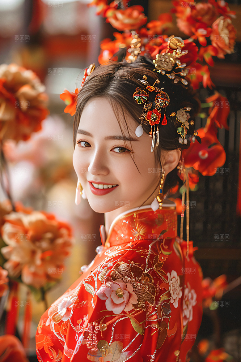 锦鲤汉服美女传统唯美素材