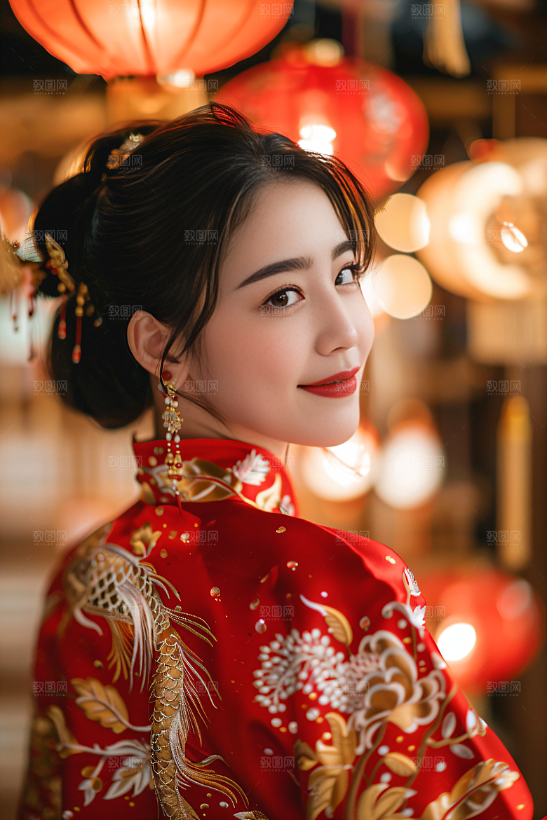 锦鲤汉服美女古风肖像素材