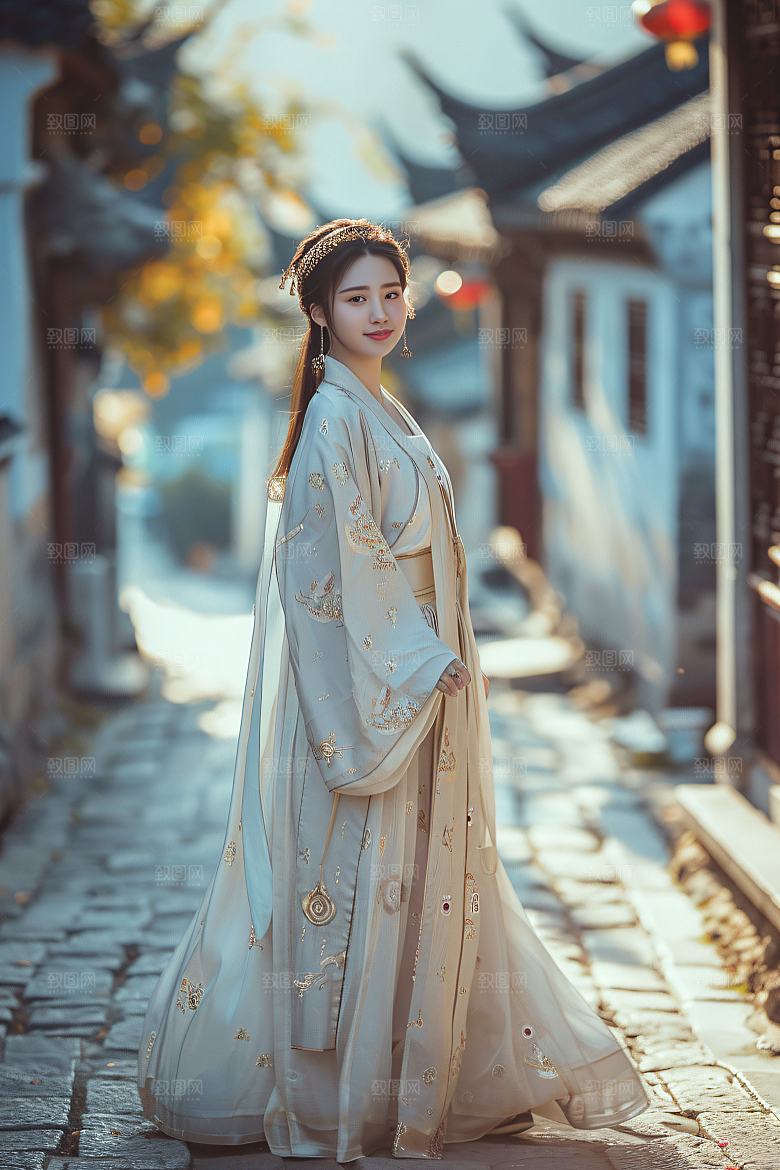 锦鲤汉服美女优雅高清素材