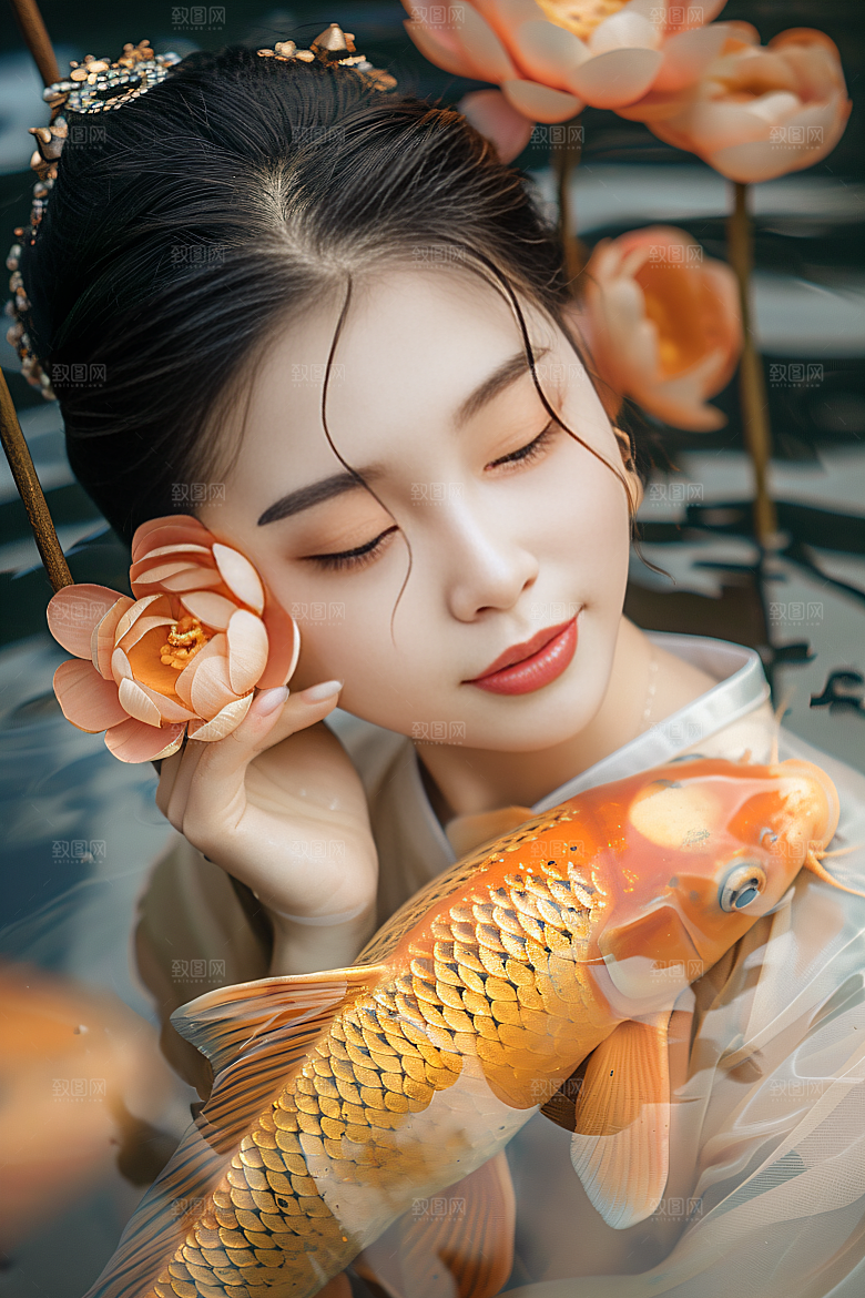 锦鲤汉服美女传统人像素材
