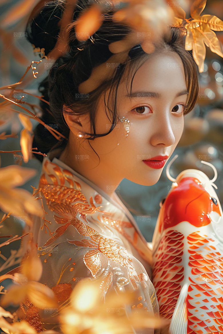 锦鲤汉服美女优雅人像素材