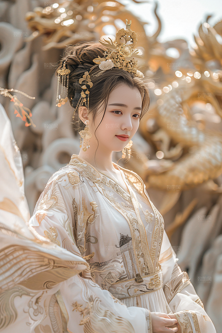 锦鲤汉服美女精致金鱼素材