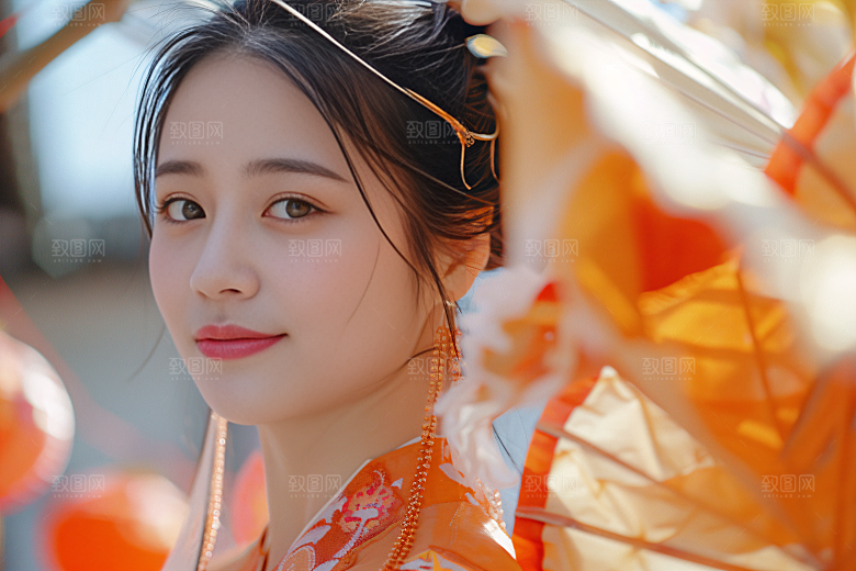 锦鲤汉服美女金鱼肖像素材