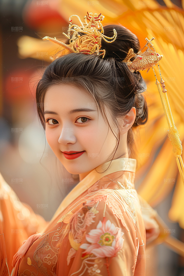 锦鲤汉服美女肖像吉祥素材