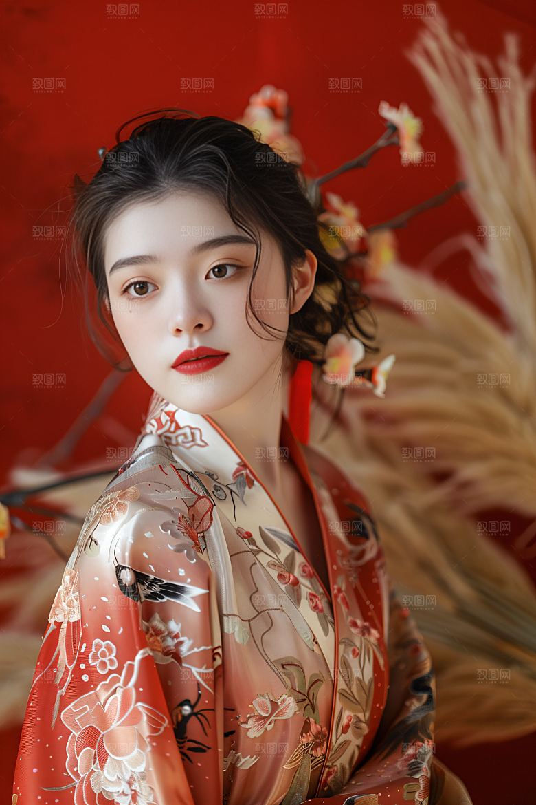 锦鲤汉服美女古风古风素材