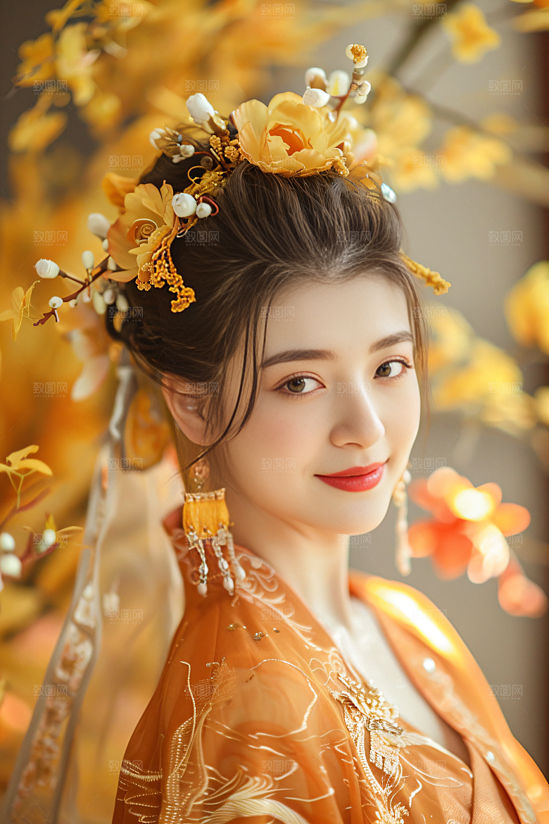 锦鲤汉服美女精致唯美素材