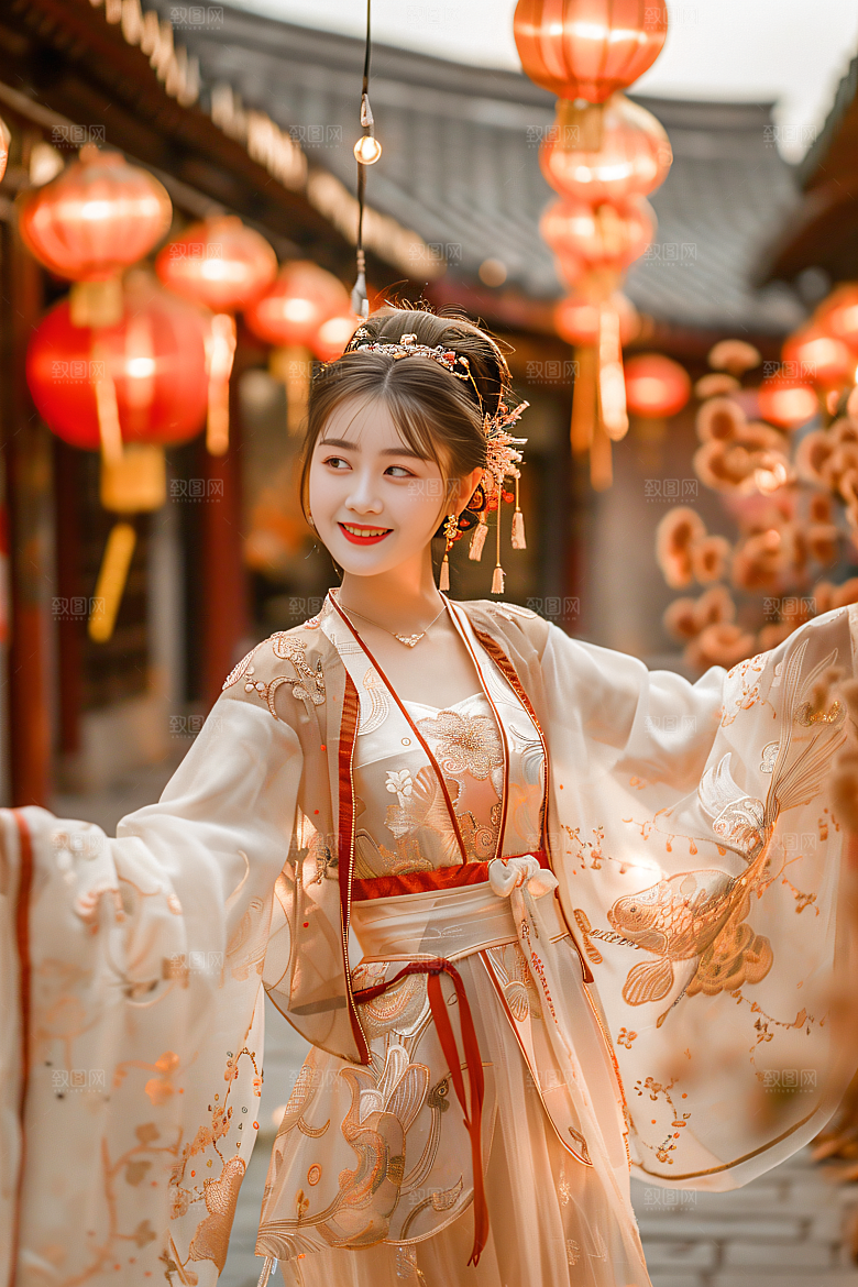 锦鲤汉服美女吉祥古风素材