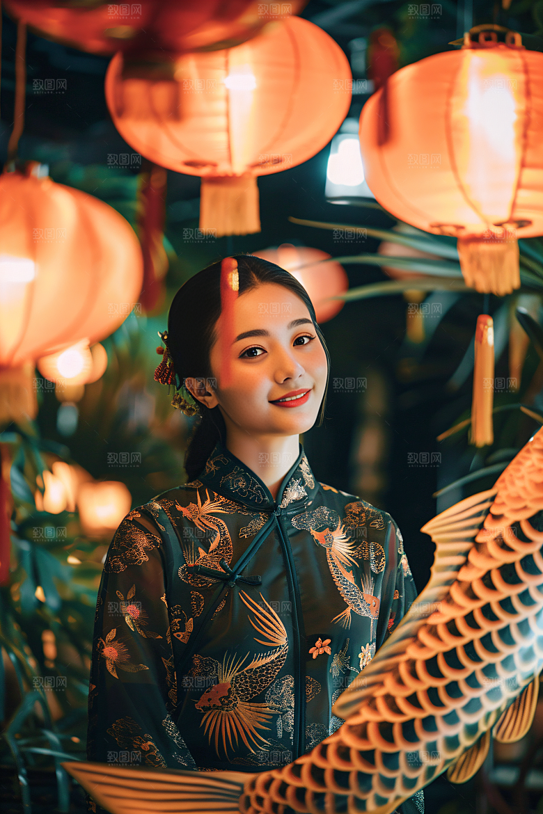 锦鲤汉服美女高清古风素材