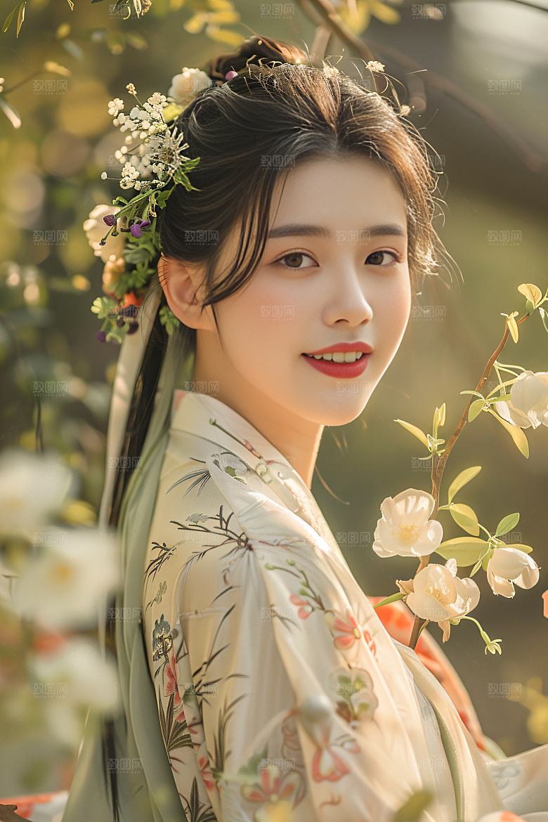 锦鲤汉服美女金鱼古风素材