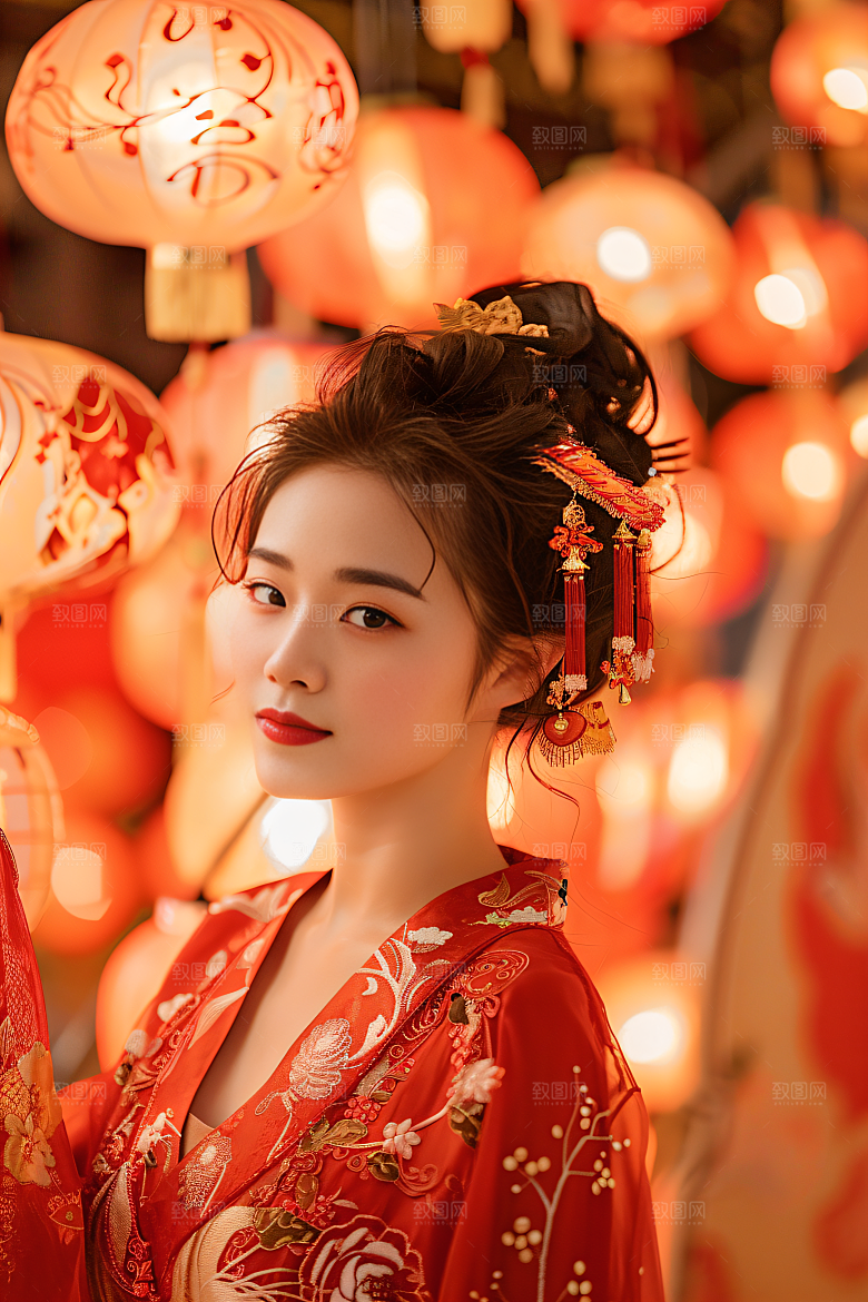 锦鲤汉服美女人像金鱼素材
