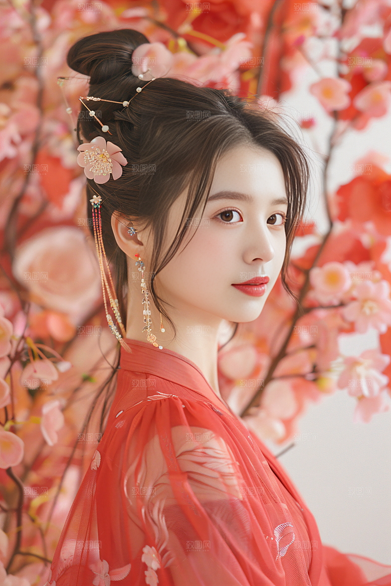 锦鲤汉服美女传统唯美素材