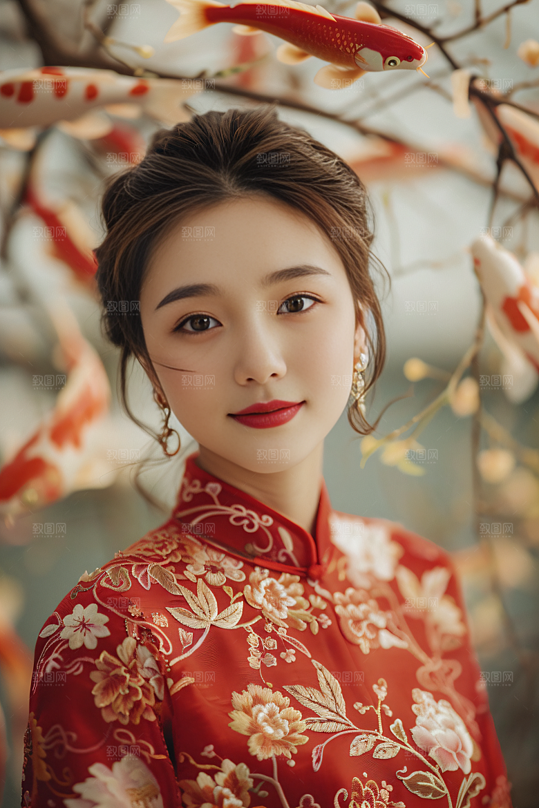 锦鲤汉服美女金鱼肖像素材