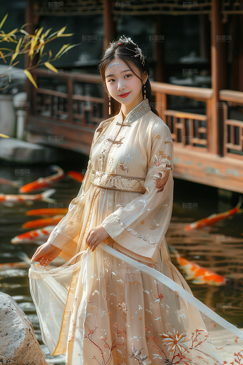 锦鲤汉服美女唯美人像素材