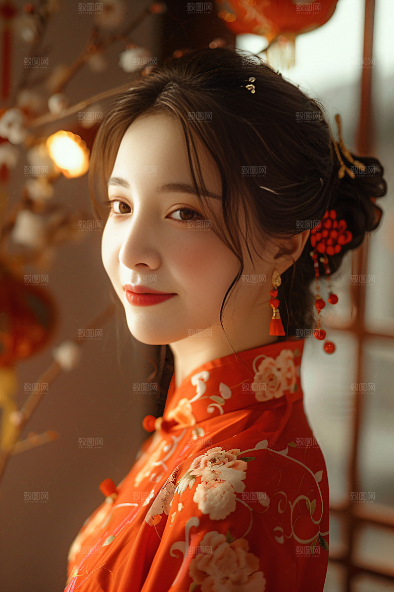 锦鲤汉服美女传统优雅素材