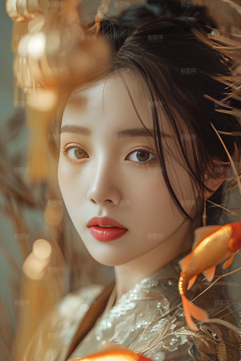锦鲤汉服美女金鱼高清素材