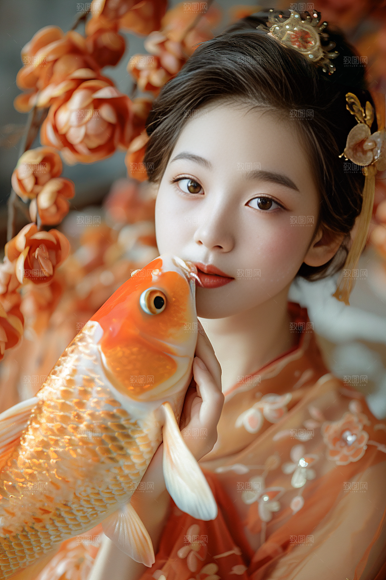 锦鲤汉服美女肖像中国风素材