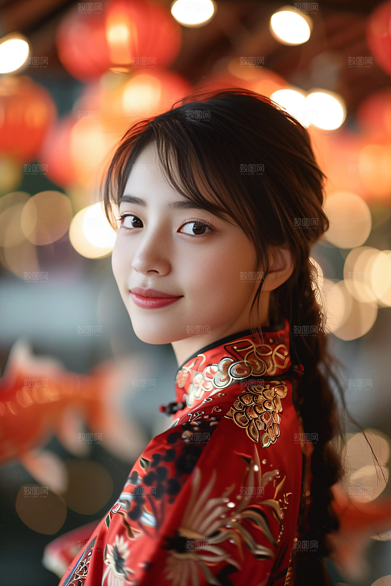 锦鲤汉服美女肖像古风素材