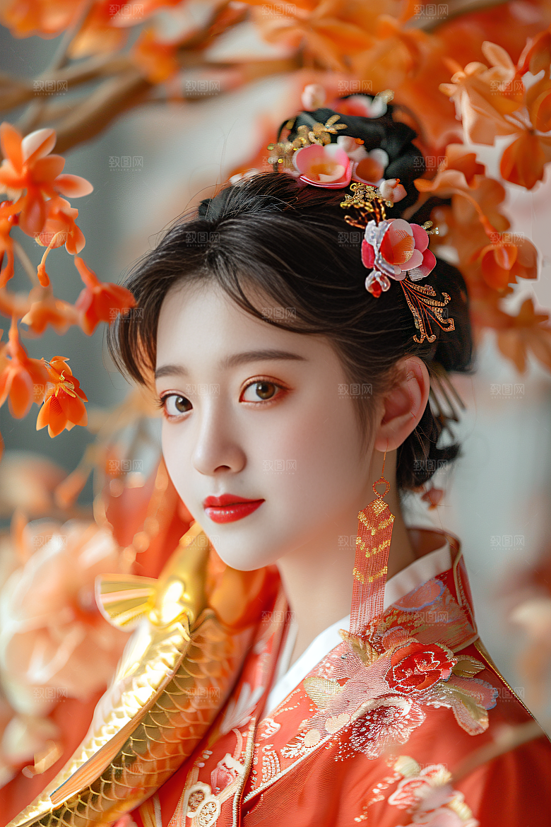 锦鲤汉服美女高清中国风素材