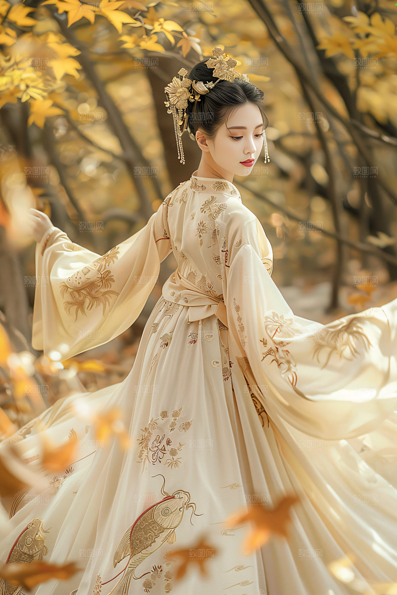 锦鲤汉服美女精致古风素材
