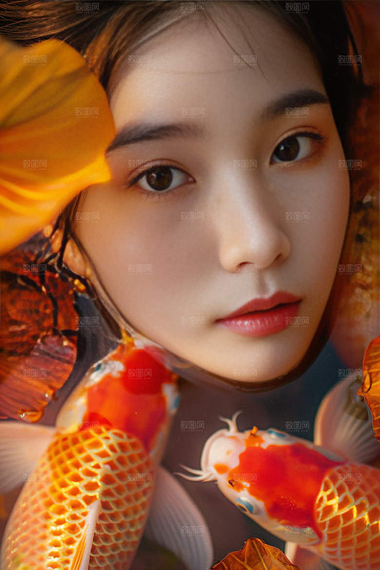 锦鲤汉服美女人像精致素材