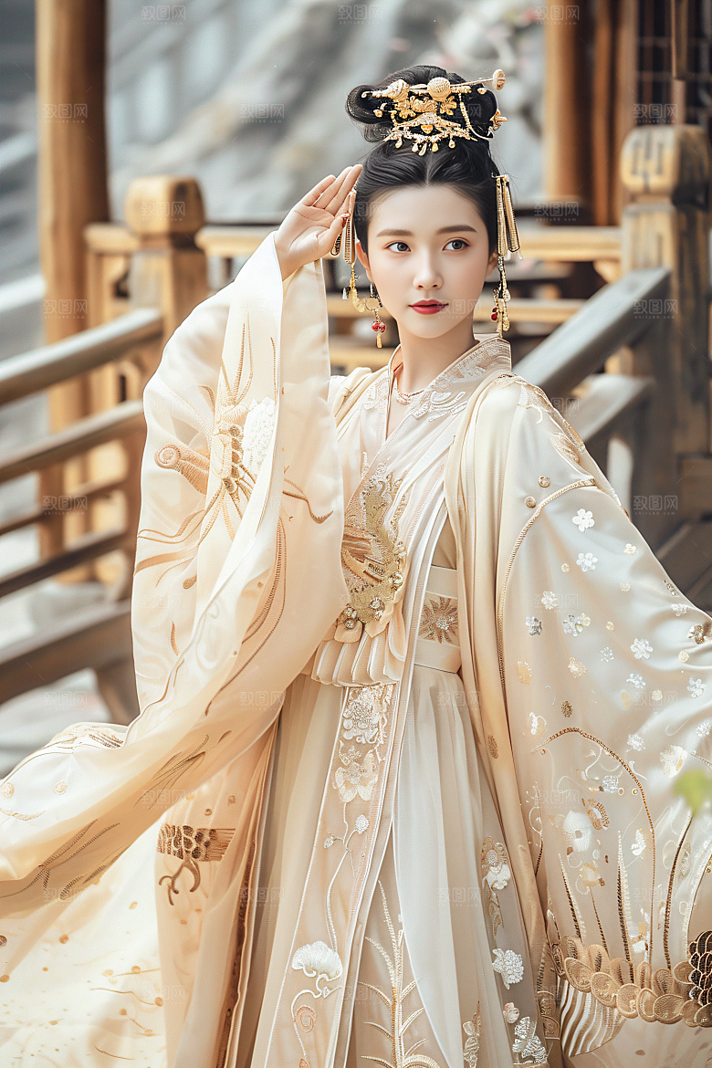 锦鲤汉服美女精致吉祥素材