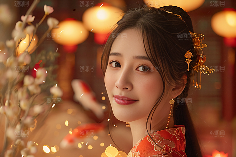 锦鲤汉服美女肖像精致素材