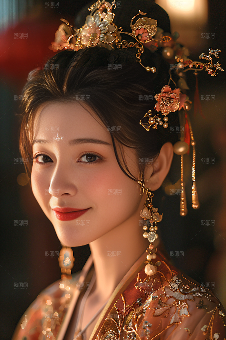 锦鲤汉服美女精致人像素材