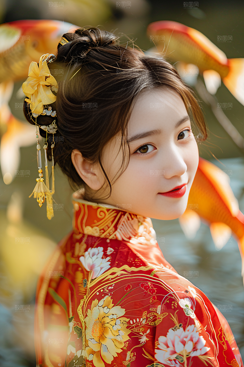 锦鲤汉服美女高清古风素材
