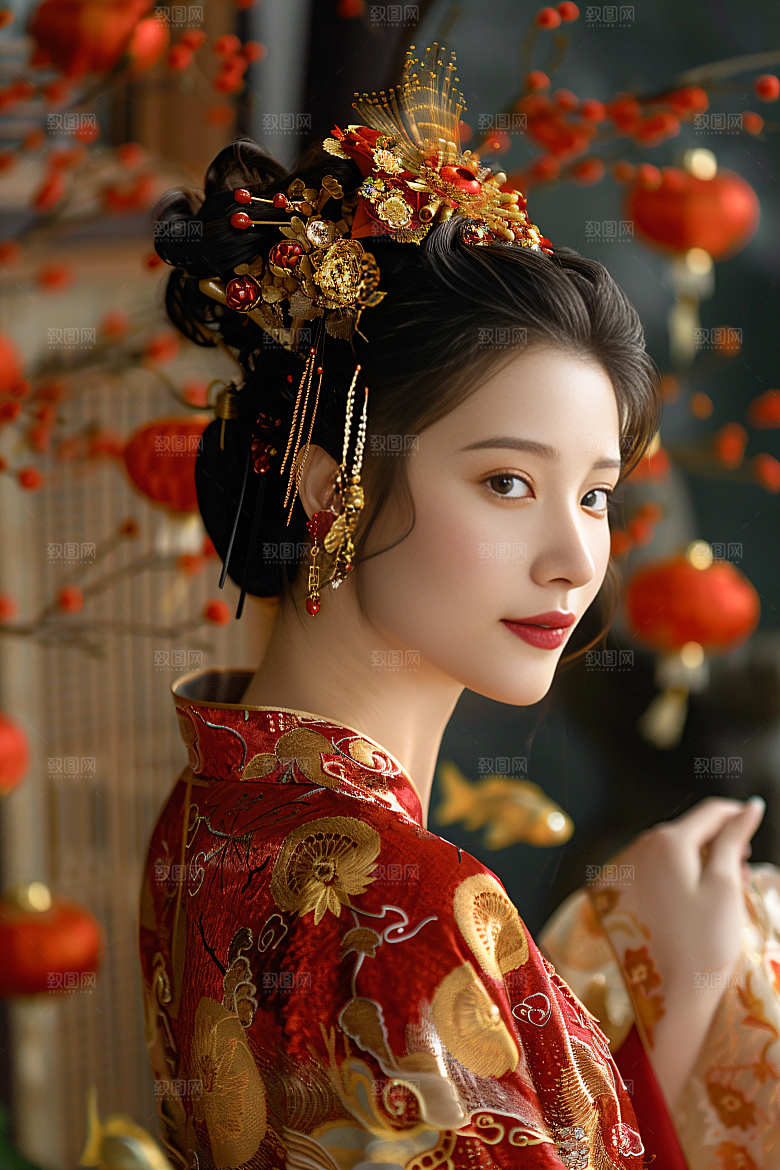 锦鲤汉服美女人像肖像素材