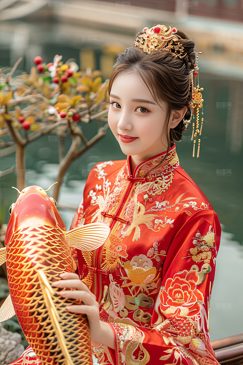 锦鲤汉服美女中国风人像素材