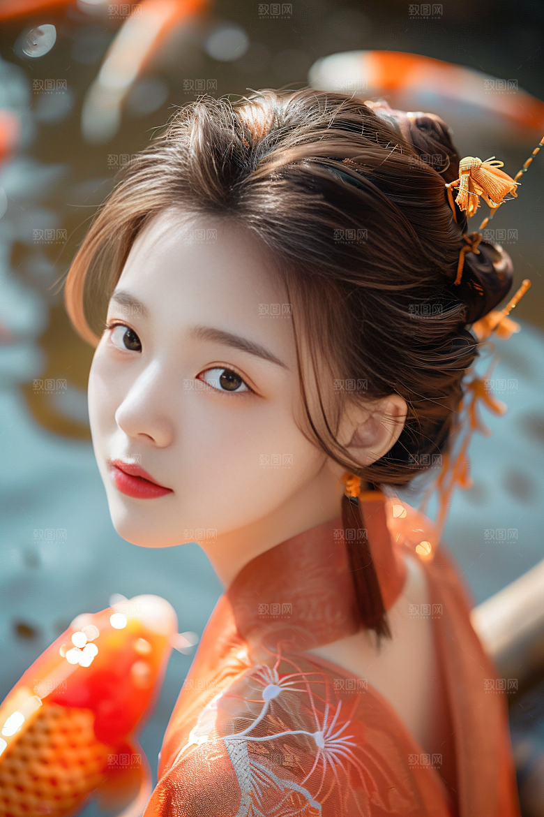 锦鲤汉服美女古风优雅素材
