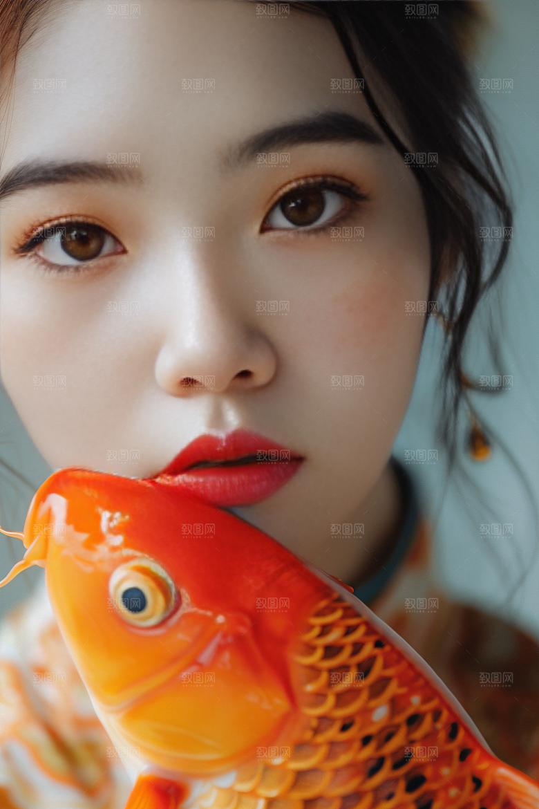锦鲤汉服美女肖像古风素材
