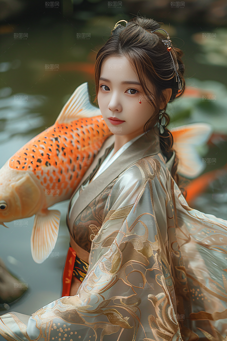 锦鲤汉服美女高清古风素材