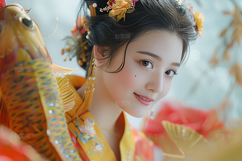 锦鲤汉服美女优雅肖像素材